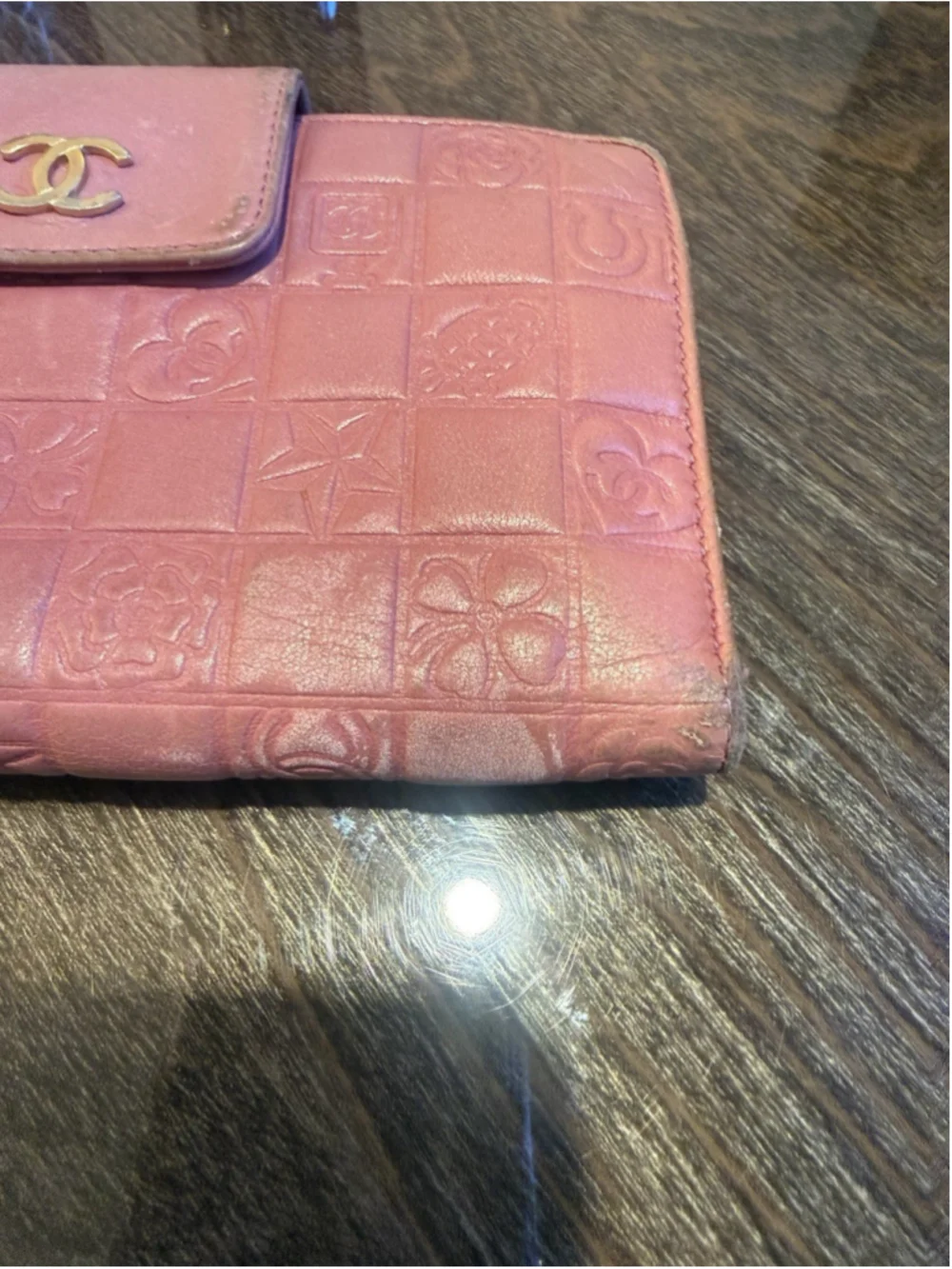 Chanel Pink Chocolate Bar CC Long Wallet Lambskin Leather